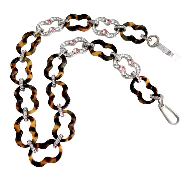 PRADA玳瑁色閃鑽水晶葫蘆形手袋鍊腰鍊頸鍊 意大利名牌100%正版