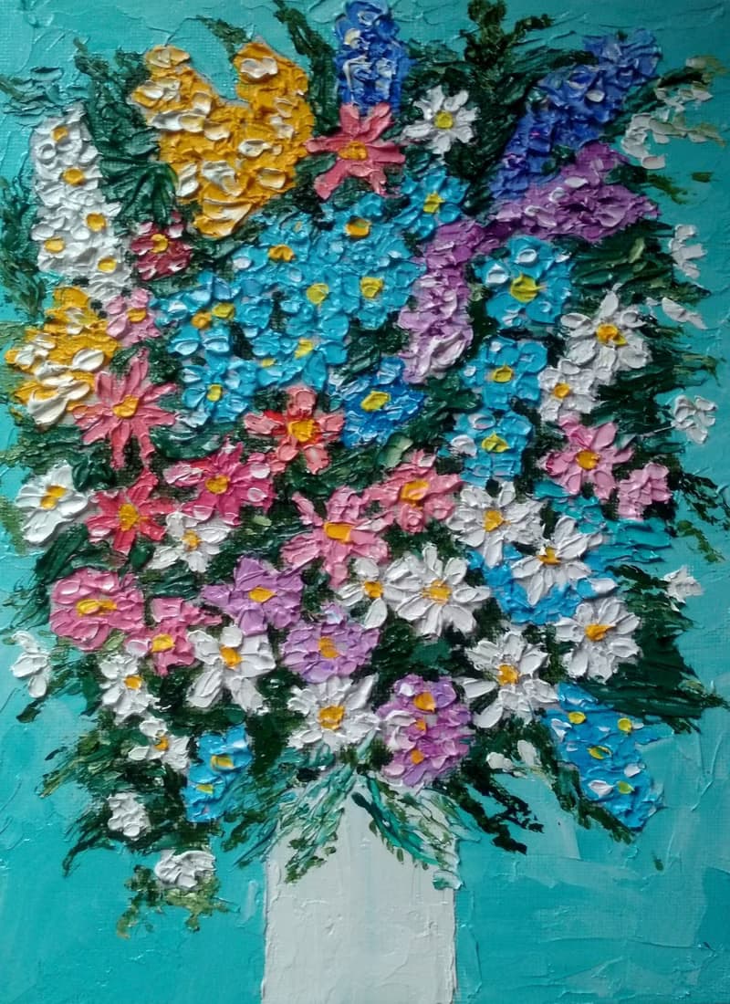 Original oil painting Spring bouquet. 24x18x0,3 cm. Unframed.