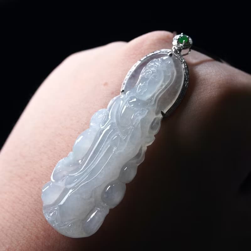 冰種翡翠觀音菩薩項鍊 18K金鑽石鑲嵌 | 天然緬甸玉翡翠A貨 |送禮
