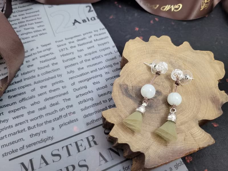 【親翠】天然翡翠 南瓜珠小裙子流蘇純銀耳環 畢業禮物