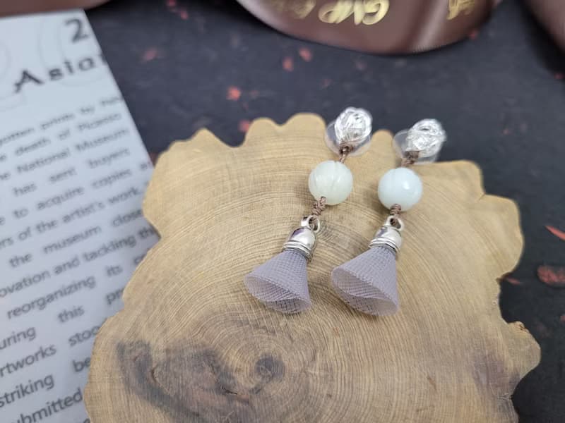 【親翠】天然翡翠 南瓜珠小裙子流蘇純銀耳環 畢業禮物