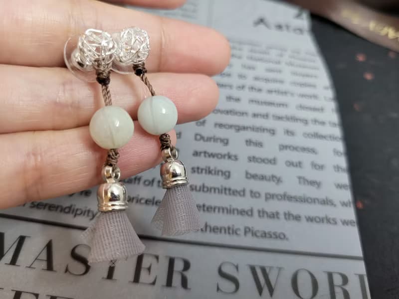 【親翠】天然翡翠 南瓜珠小裙子流蘇純銀耳環 畢業禮物