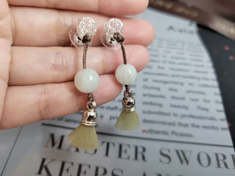 【親翠】天然翡翠 南瓜珠小裙子流蘇純銀耳環 畢業禮物