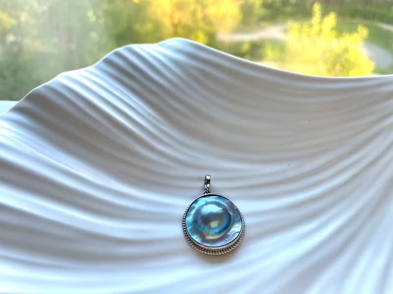 星空藍 馬貝珍珠吊墜 巴洛克風格 純銀 萬能扣