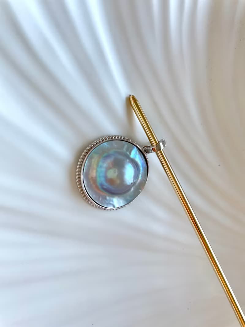 星空藍 馬貝珍珠吊墜 巴洛克風格 純銀 萬能扣