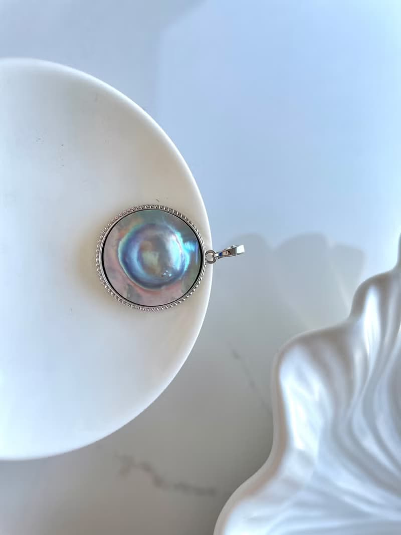 星空藍 馬貝珍珠吊墜 巴洛克風格 純銀 萬能扣