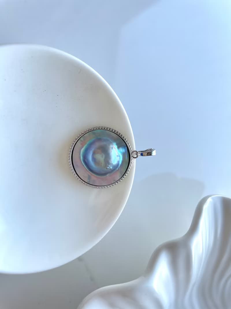 星空藍 馬貝珍珠吊墜 巴洛克風格 純銀 萬能扣