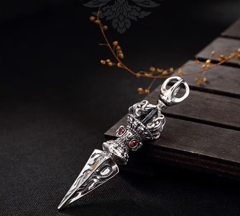 Real 925 Sterling Silver Handmade Buddhism Vajra Pendant without Necklace Men