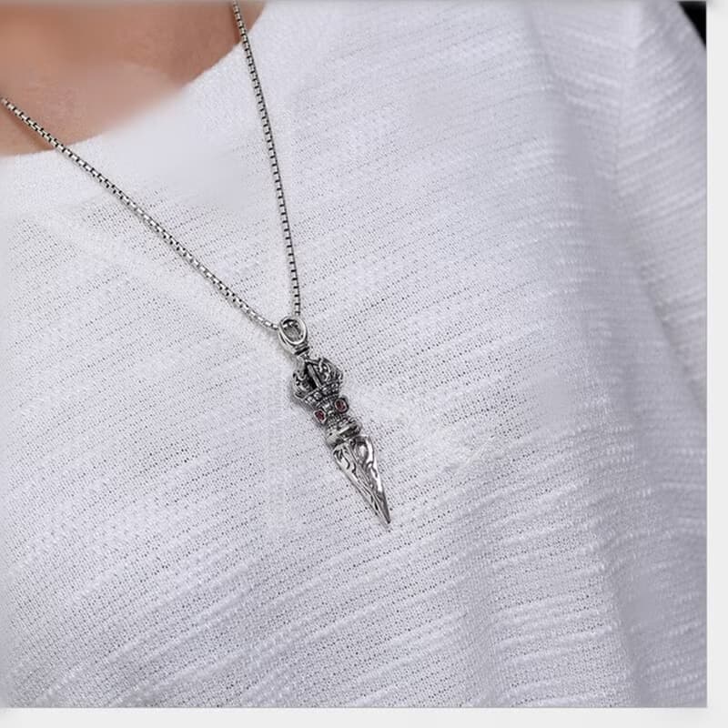Real 925 Sterling Silver Handmade Buddhism Vajra Pendant without Necklace Men