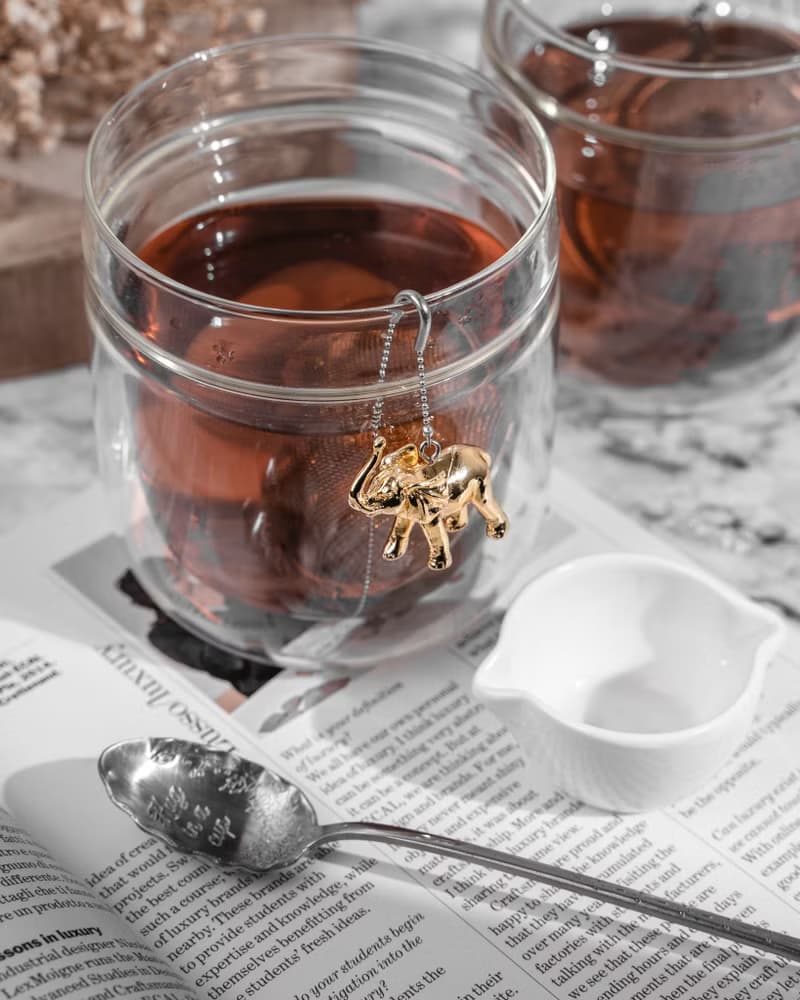 01LIV不銹鋼濾茶器 CHICHI濾茶球 金色大象吊饰附瓷碗原創設計