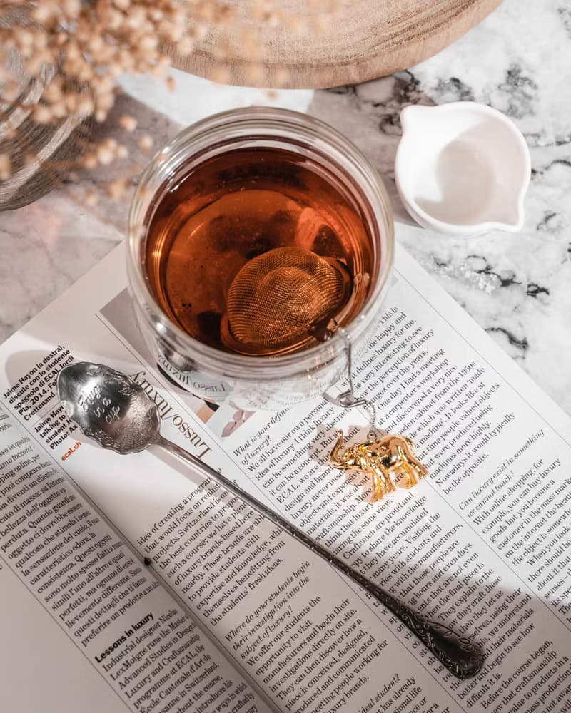 01LIV不銹鋼濾茶器 CHICHI濾茶球 金色大象吊饰附瓷碗原創設計