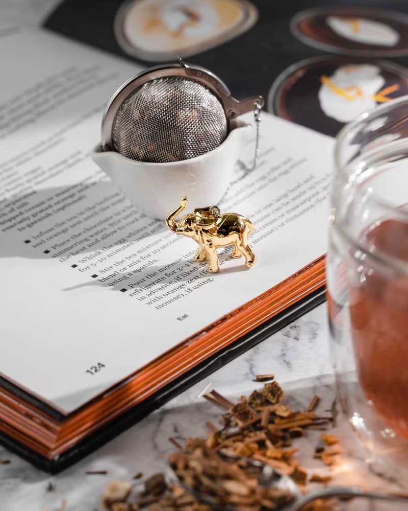 01LIV不銹鋼濾茶器 CHICHI濾茶球 金色大象吊饰附瓷碗原創設計