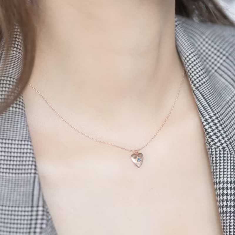倫敦藍托帕石925純銀歐美愛心項鍊