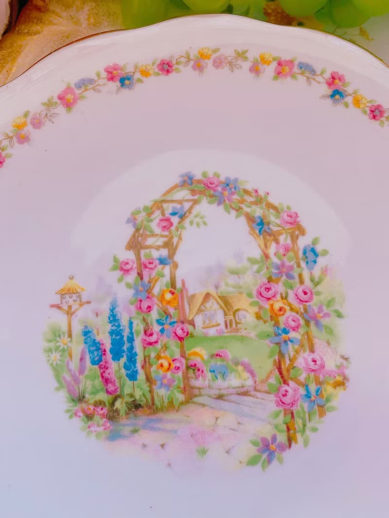 英國製1930年手繪鄉村風古董奶壺糖碗兩件組新年禮物情人節禮物