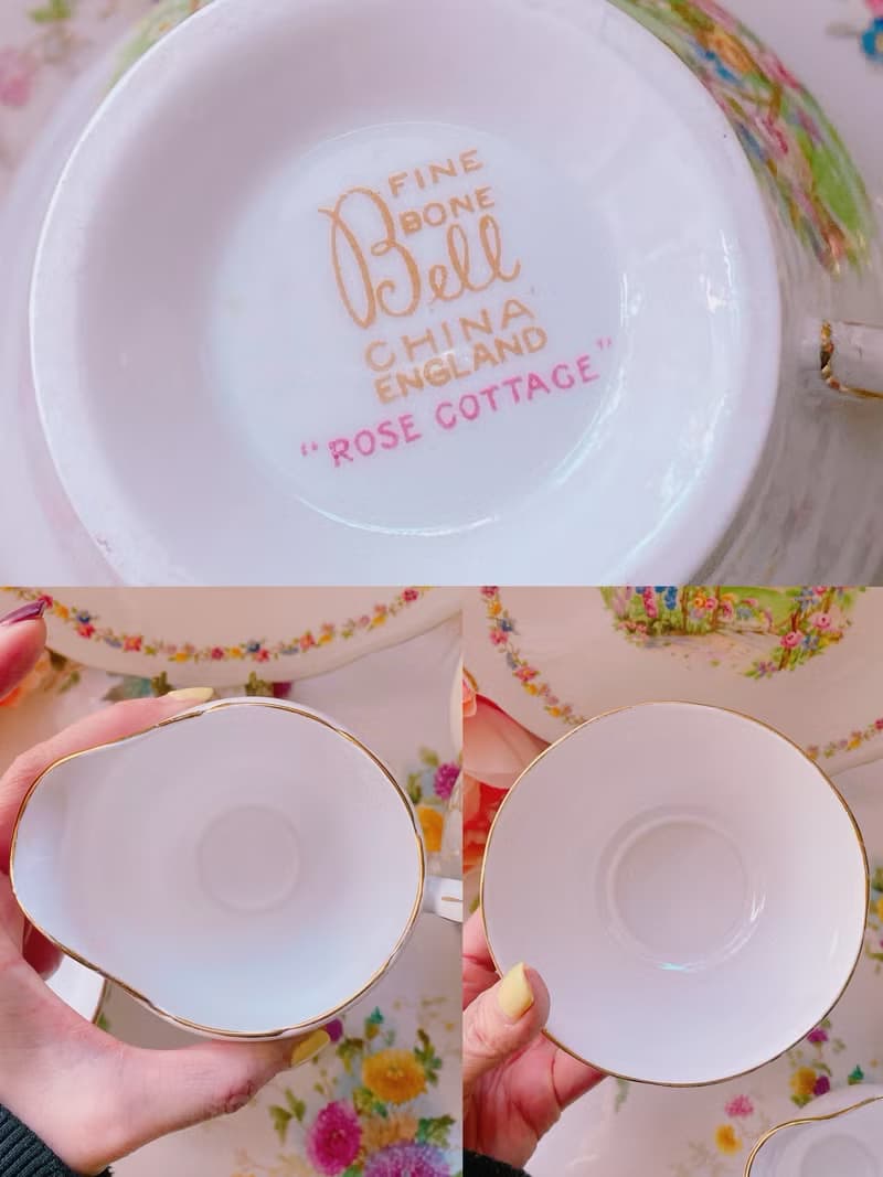 英國製1930年手繪鄉村風古董奶壺糖碗兩件組新年禮物情人節禮物