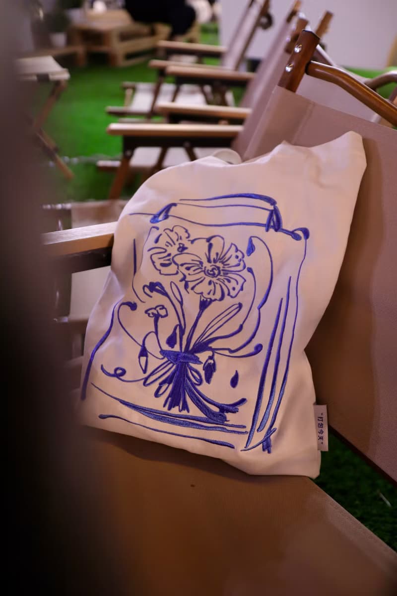 藍色花束 布袋小眾繡花包 環保單肩包插畫購物袋休閒