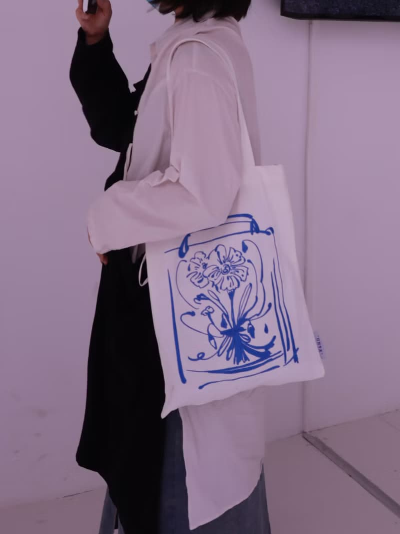 藍色花束 布袋小眾繡花包 環保單肩包插畫購物袋休閒