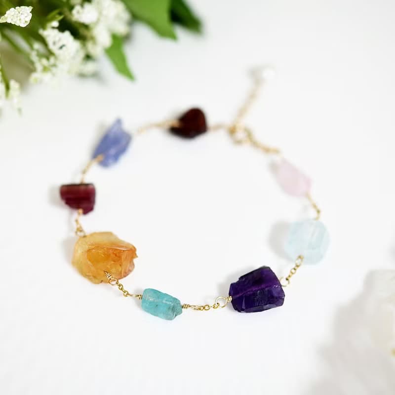 9種類天然石のブレスレット アメジスト シトリン トルマリン ガーネット アパタイト タンザナイト ローズクォーツ....