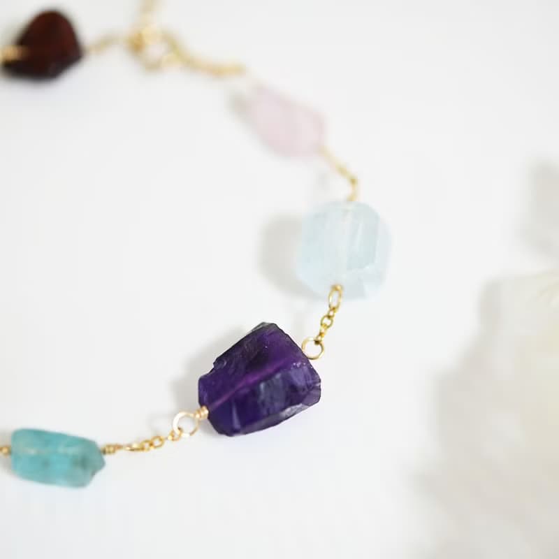 9種類天然石のブレスレット アメジスト シトリン トルマリン ガーネット アパタイト タンザナイト ローズクォーツ....