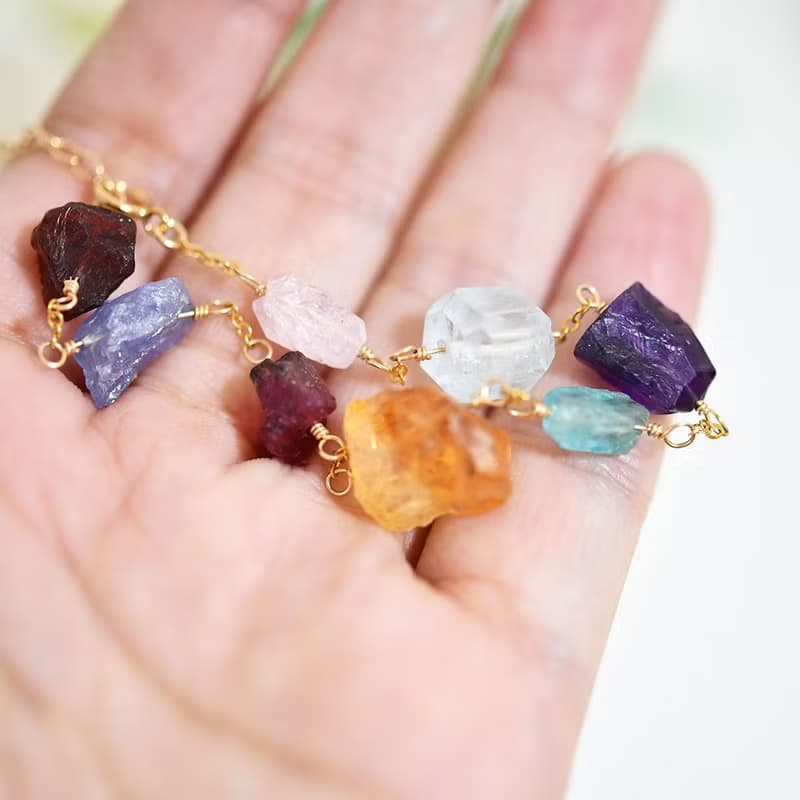 9種類天然石のブレスレット アメジスト シトリン トルマリン ガーネット アパタイト タンザナイト ローズクォーツ....
