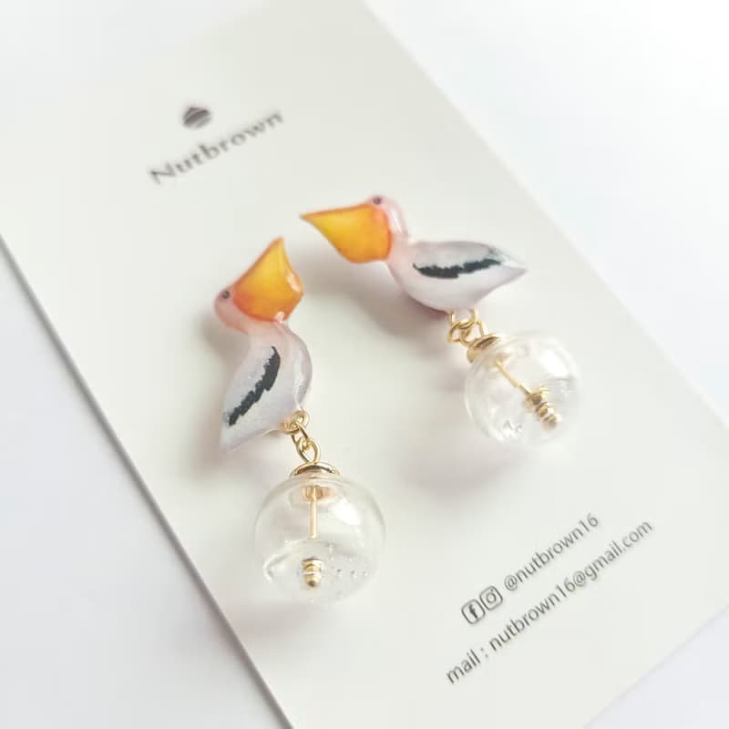 【動物們 No.54】鵜鶘 ‧  耳環 耳夾