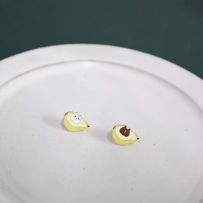 酪梨有隻貓 最喜歡喝 酪梨貓咪牛奶 耳環 耳夾 生日禮物