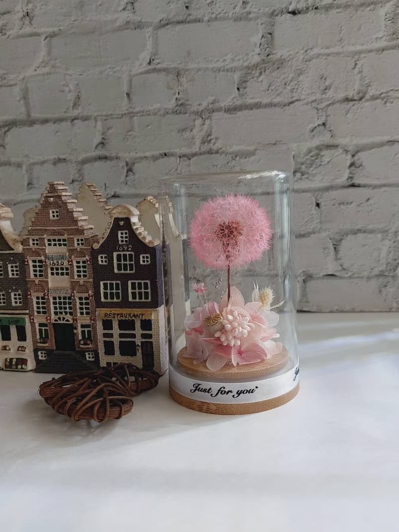 永生蒲公英玻璃罩.花盅 祝賀花禮 生日.情人節.母親節.畢業