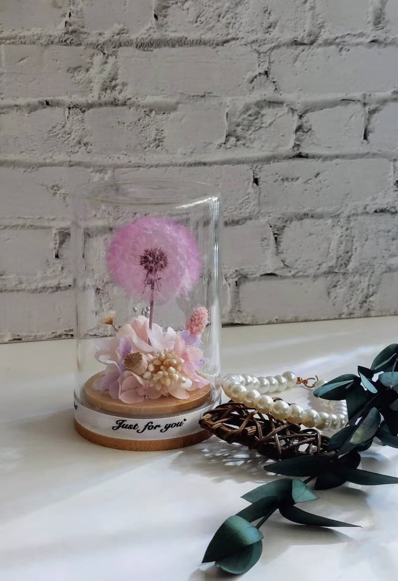 永生蒲公英玻璃罩.花盅 祝賀花禮 生日.情人節.母親節.畢業