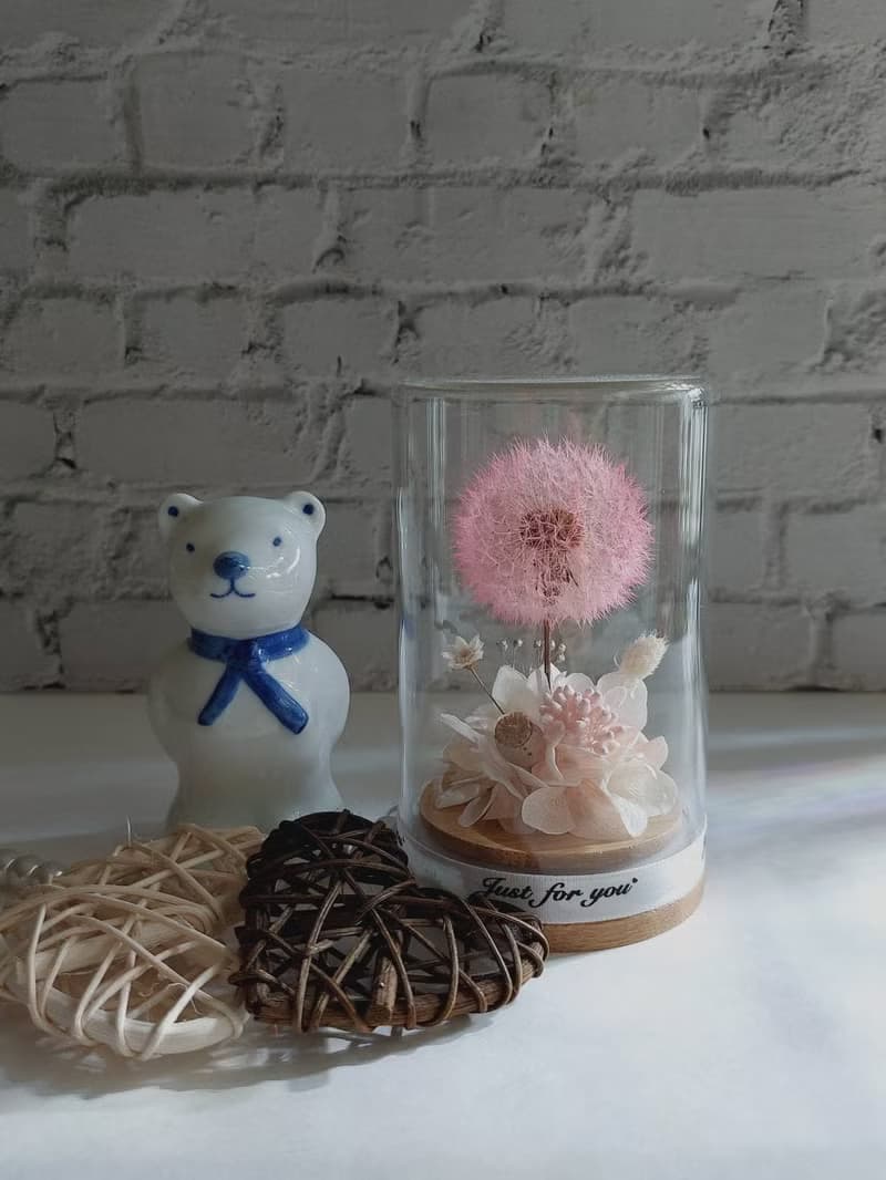 永生蒲公英玻璃罩.花盅 祝賀花禮 生日.情人節.母親節.畢業