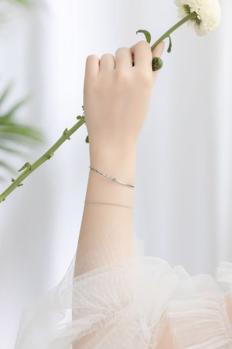 藍托帕石 堇青石 白水晶925純銀蛋糕排鑽風格手環