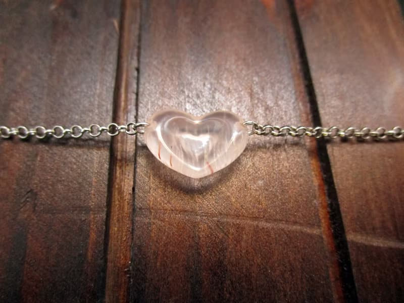 簡潔設計 項鍊 心印 紅髮晶+銀白K金鍊