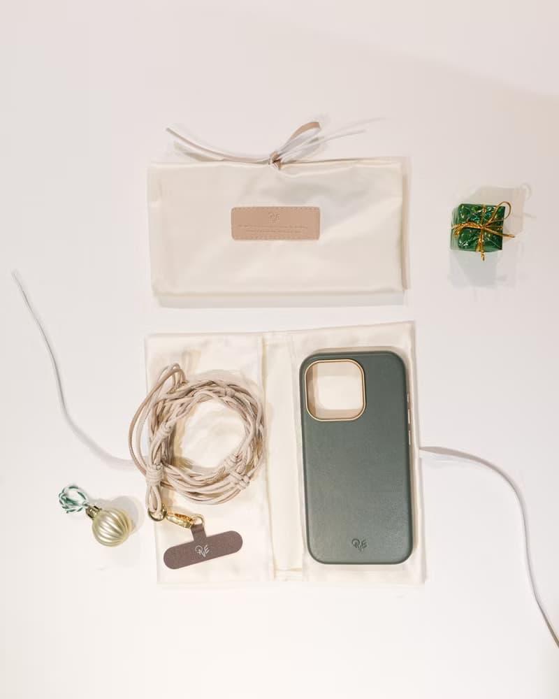純素皮革手機背帶 米白色 X 沙棕色