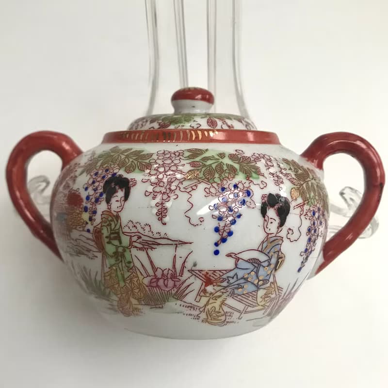 驚人的蛋殼瓷器咖啡茶具 日本產石版畫 | 1940年代