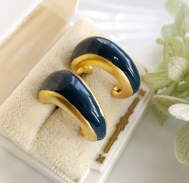 Vintage Jewelry 西洋古董飾品 深藍 C圈 厚實 針式耳環