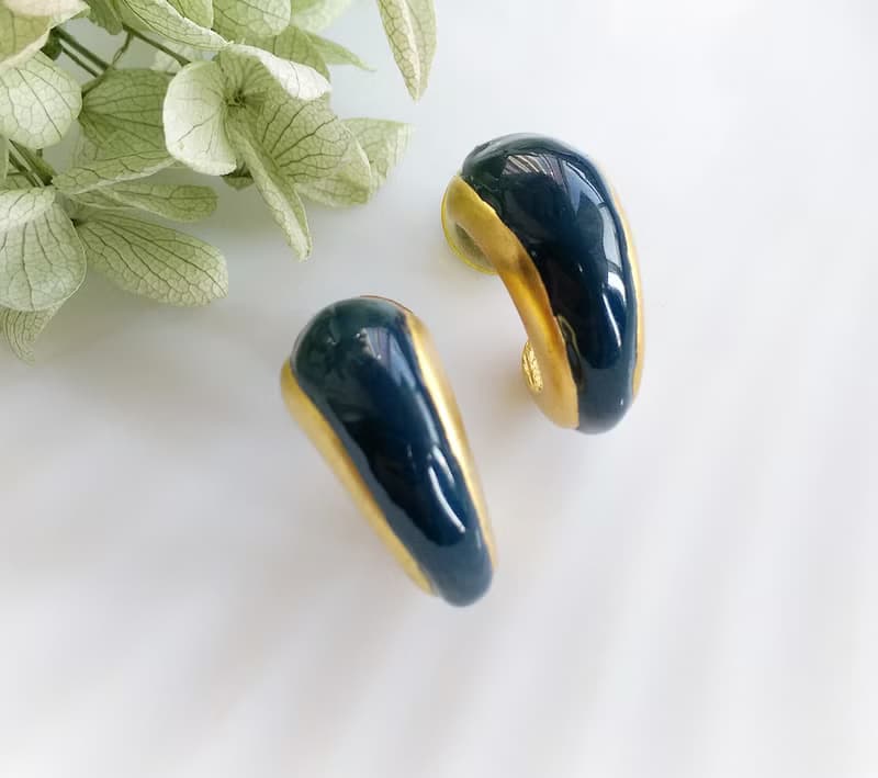 Vintage Jewelry 西洋古董飾品 深藍 C圈 厚實 針式耳環