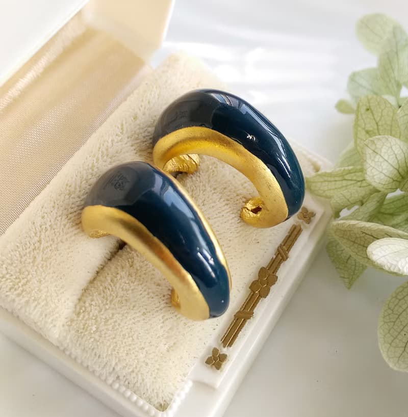 Vintage Jewelry 西洋古董飾品 深藍 C圈 厚實 針式耳環