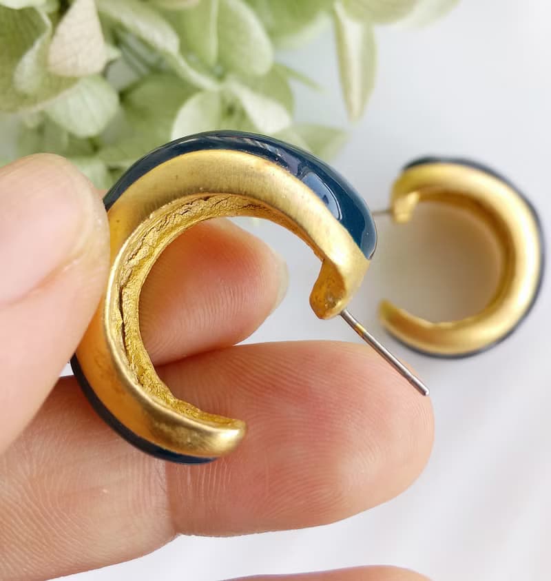 Vintage Jewelry 西洋古董飾品 深藍 C圈 厚實 針式耳環