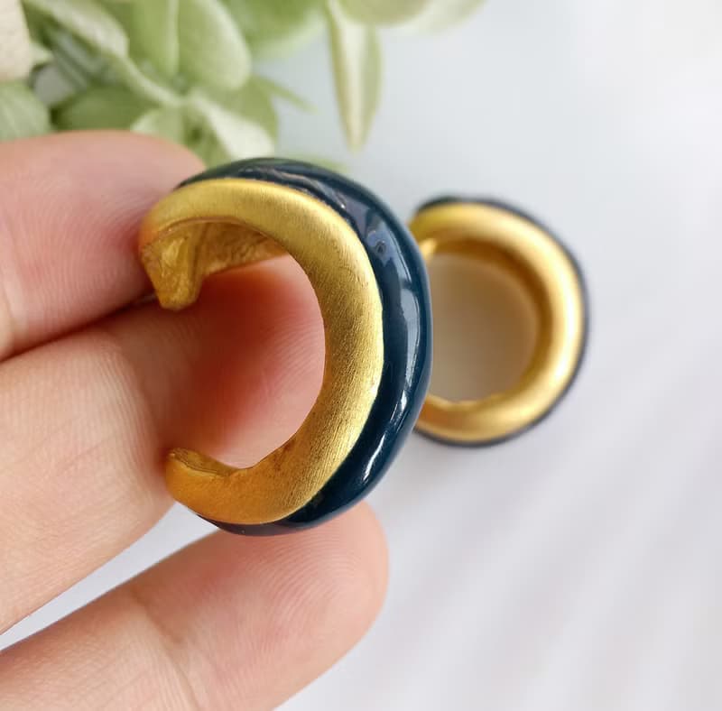 Vintage Jewelry 西洋古董飾品 深藍 C圈 厚實 針式耳環