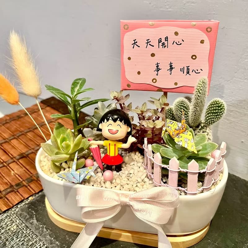 櫻桃小丸子 心情愉快 日式 多肉組盆 多肉植物 生日禮 慶祝晉升