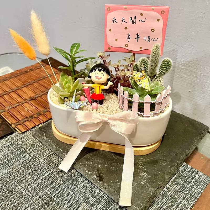 櫻桃小丸子 心情愉快 日式 多肉組盆 多肉植物 生日禮 慶祝晉升