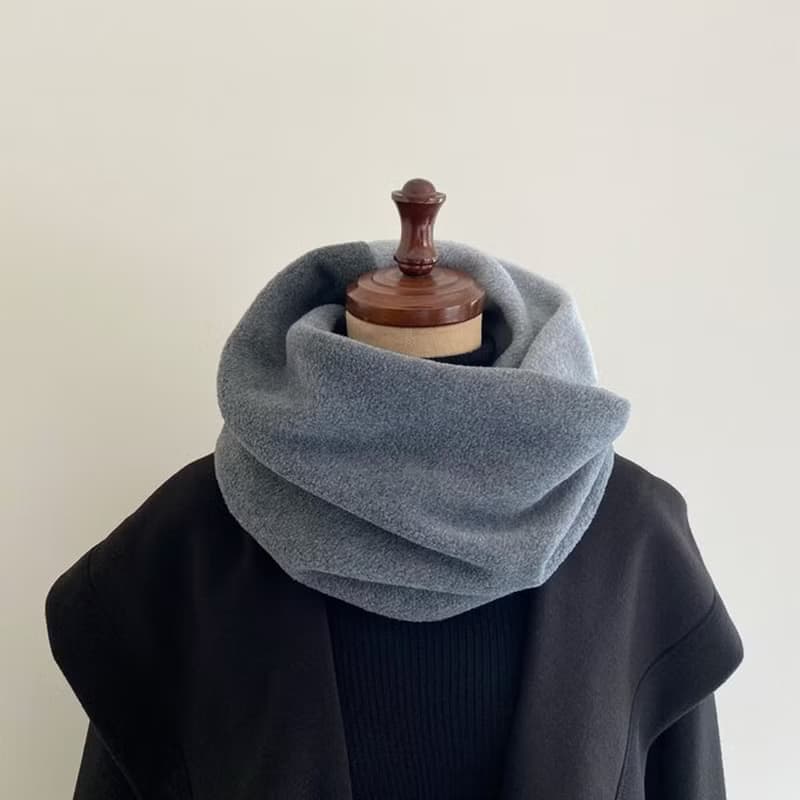 かぶるだけでオシャレ見え　軽くてあたたかいフリースのバイカラースヌード　【グレー×チャコールグレー　メンズ　レディース　男女兼用　ユニセックス