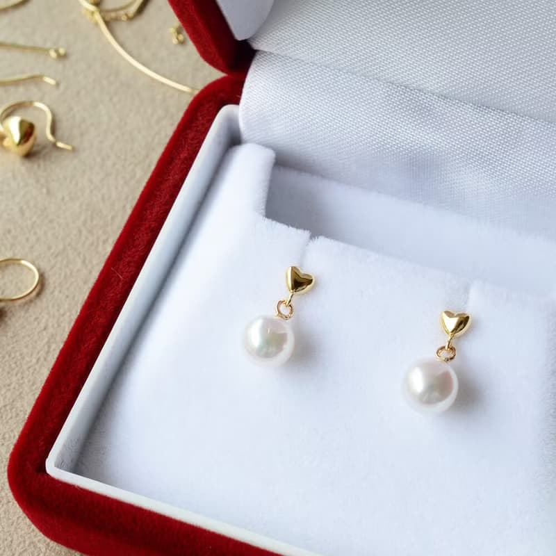 Akoya珍珠 心型 耳環 18K金 海水Akoya珍珠 日本製造