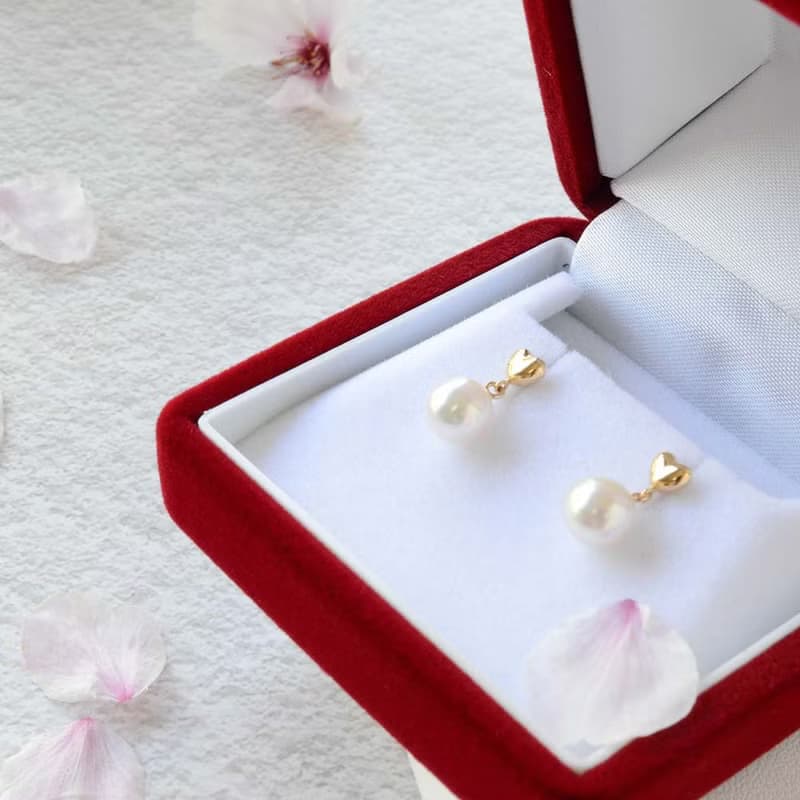 Akoya珍珠 心型 耳環 18K金 海水Akoya珍珠 日本製造