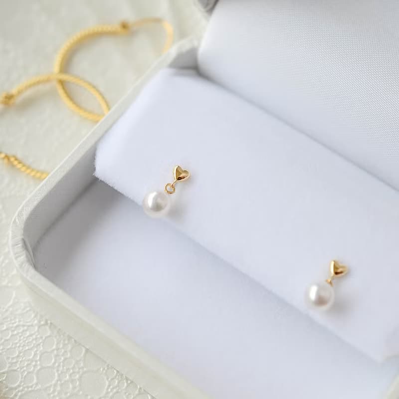 Akoya珍珠 心型 耳環 18K金 海水Akoya珍珠 日本製造