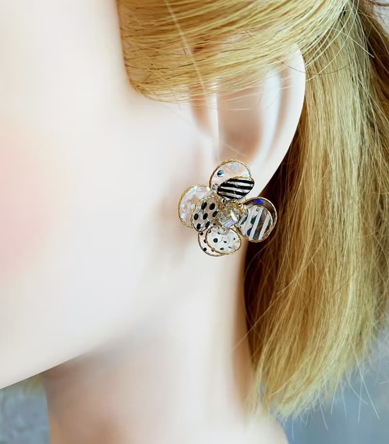 銅線花黑白、耳環、耳夾