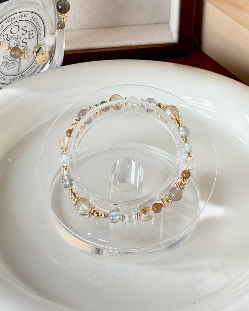 /光染小徑/財運 貴人阿魯沙 拉長石 海藍寶 閃靈膠花金骨幹灰瑪瑙