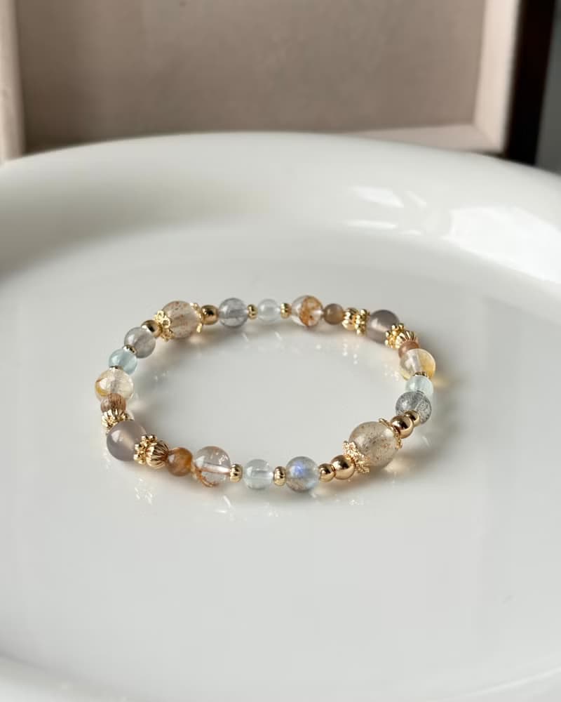 /光染小徑/財運 貴人阿魯沙 拉長石 海藍寶 閃靈膠花金骨幹灰瑪瑙