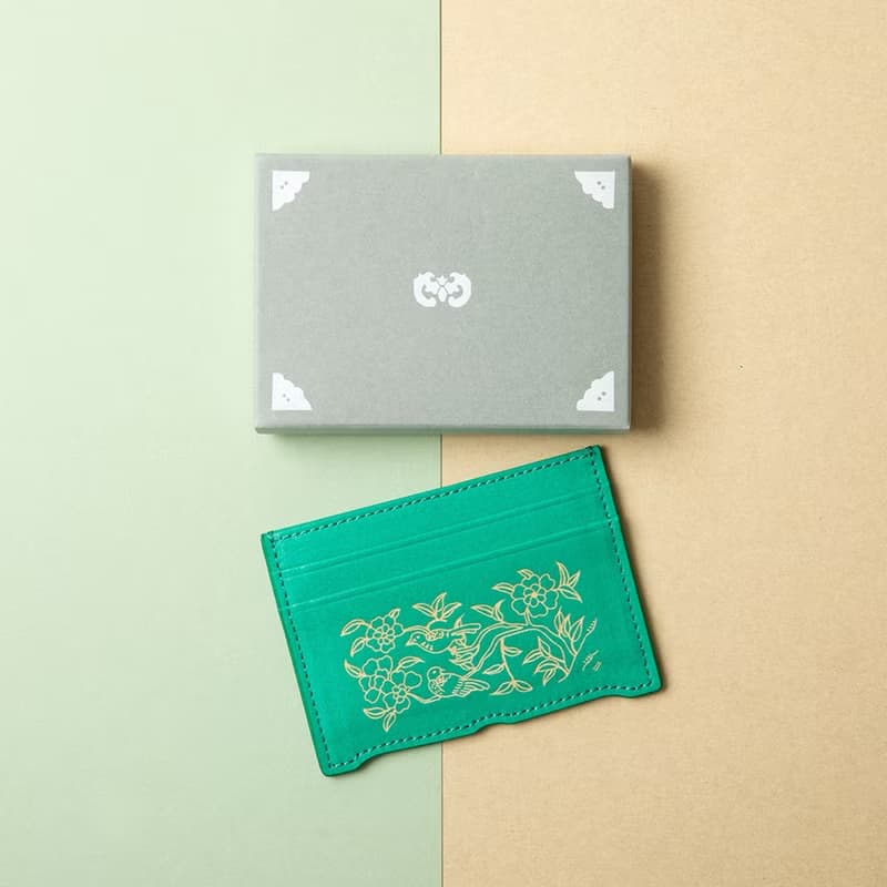Vegan eco-friendly Hanji Leather Peony and Birds 韓国 誕生日プレゼント Card Wallet Orange