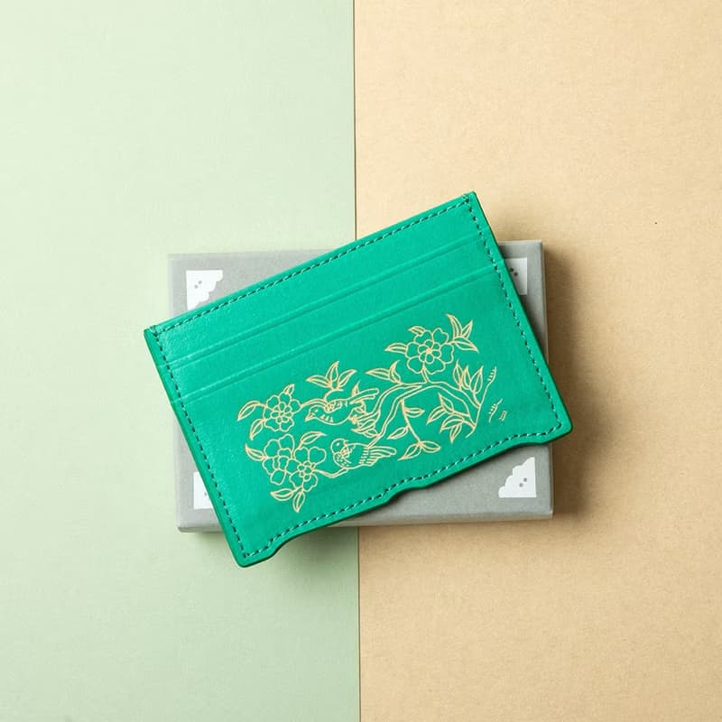 Vegan eco-friendly Hanji Leather Peony and Birds 韓国 誕生日プレゼント Card Wallet Orange