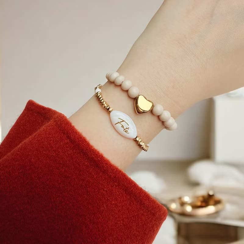 Fate貝母碎金白松石手環